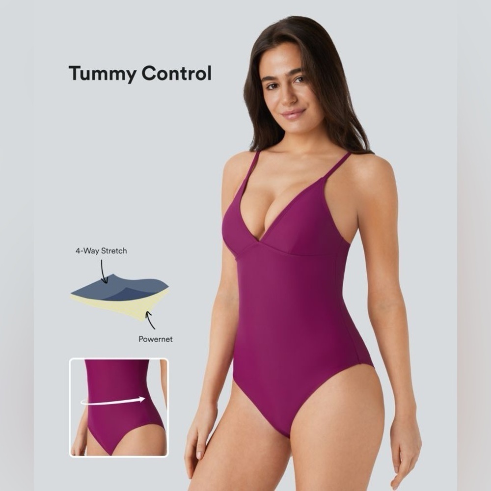 Halara Deep V Neck Tummy Control One Piece Swimsuit medium